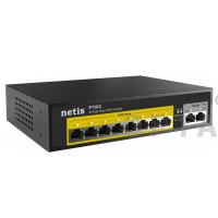 Коммутатор NETIS P110С 10x100Mb 8PoE+ 60W неуправляемый, функция PoE Watchdog (PoE авто перезагрузка) (1/20)