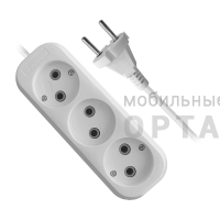 Удлинитель DEFENDER B230 3 гнезда, 2 метра, 10А/2200Вт, без заземления, ПВС 2х1,0мм, белый (1/40)