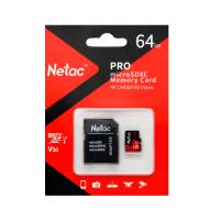 Карта памяти microSDXC 64Gb Netac, Extreme Pro, P500, Class10 UHS-I A1 V30, 100MB/s, с адаптером