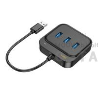 USB-концентратор HOCO HB35, EasyLink, 4 гнезда, 3xUSB 3.0, RJ45, кабель USB 1.2м,  черный
