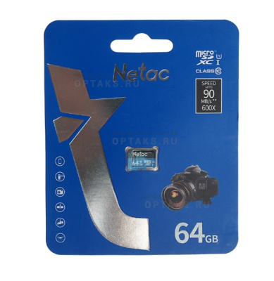 Карта памяти microSD 64 Гб Netac, Standard Class, Class10 UHS-I, 90MB/s, без адаптера