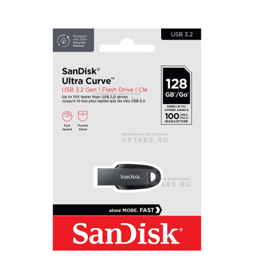 Флешка USB 128Gb SanDisk Ultra Curve, USB 3.2, черный
