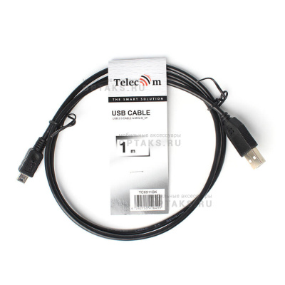 Кабель TELECOM USB2.0 - mini-B, чёрный, 1 м. (1/250)