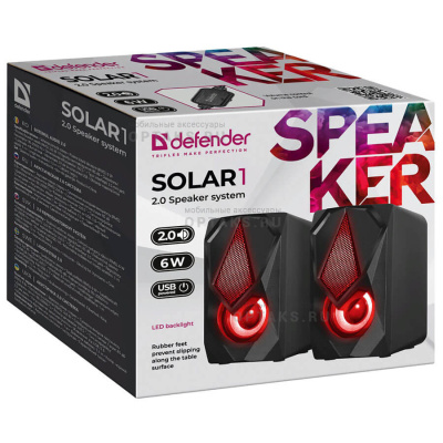 Акустическая 2.0 система Defender Solar 1 6Вт, подсветка, питание от USB