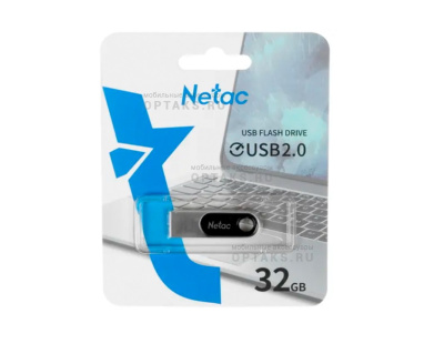 Флешка USB 32Gb Netac U278, USB 2.0, металл, серебристый, черная вставка