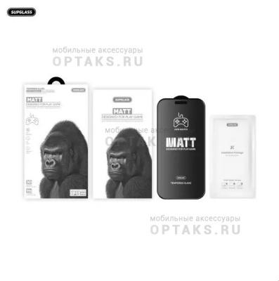Стекло защитное SupGlass SG-13 MATT GAME, черная рамка, для iPhone 15 Pro Max