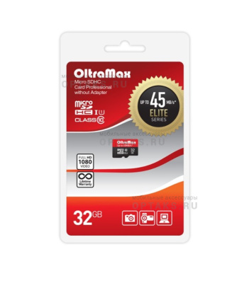 Карта памяти microSDHC 32 Гб OltraMax, Elite, Class10, UHS-I 45Mb/s, без адаптера