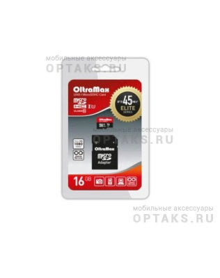 Карта памяти microSDHC 16 Гб OltraMax, Elite, Class10, UHS-I 45Mb/s, с адаптером