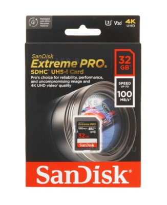 Карта памяти SDHC 32 Гб SanDisk, Extreme Pro, Class10, UHS-I (U3) V30 R/W 100/90MB/s