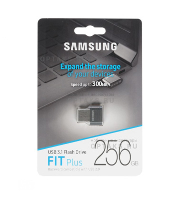 Флешка USB 256 Гб Samsung FIT PLUS, USB3.1, пластик, резина, 300 Мбит/с, черный