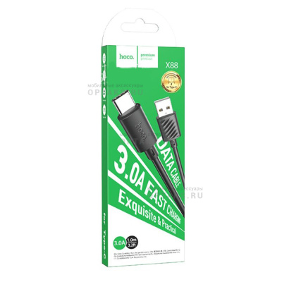 Кабель USB to Type-C HOCO X88 Gratified, 1m, 3,0А,  черный