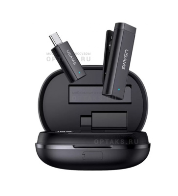 Микрофон петличный беспроводной Usams US-ZB247, Type-C- Lightning, Type-C-USB, черный