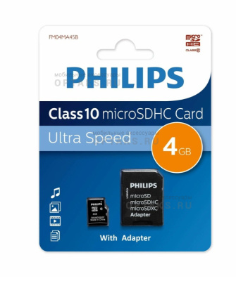 Карта памяти microSDHC 4 Гб Philips, Ultra High Speed, Class10 UHS-I