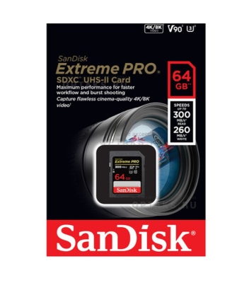 Карта памяти SDXC 64 Гб SanDisk, Extreme Pro, Class10, UHS-II U3 300Mb/s V90