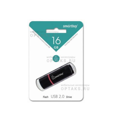 Флешка USB 16 Гб SmartBuy Crown, USB2.0, пластик, чёрный
