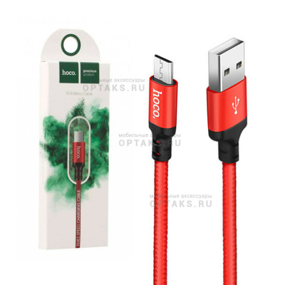 Кабель Usb to Micro HOCO X14 Times speed, 2.0м, круглый, 2.0A, ткань, цвет: красный (1/33/330)