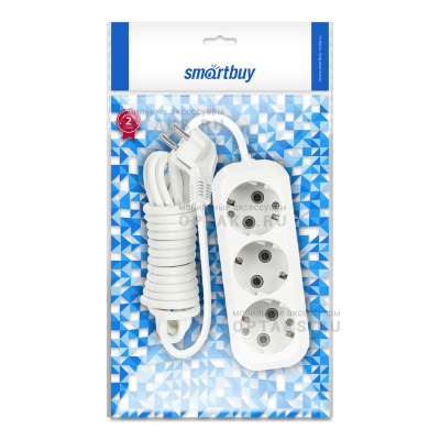 Удлинитель Smartbuy 3 гнезда 2 метра 16А/3,5кВт с заземлением, ПВС 3х1,0 (SBE-16-3-02-Z) (1/40)