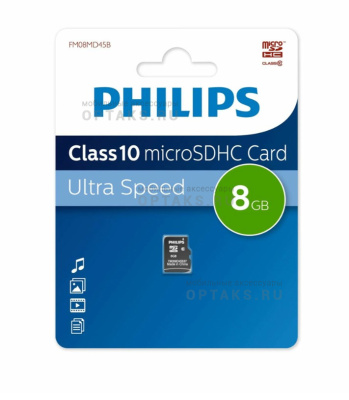 Карта памяти microSDHC 8 Гб Philips, Ultra High Speed, Class10