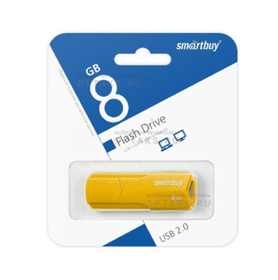 Флешка USB 8 Гб SmartBuy Clue, USB2.0, пластик, жёлтый