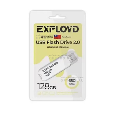 Флешка USB 128 Гб Exployd 650, USB2.0, пластик, белый