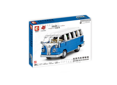 Конструктор детский Sembo Block 701810, Volkswagen T2, минивэн, 707 деталей, синий, белая вставка