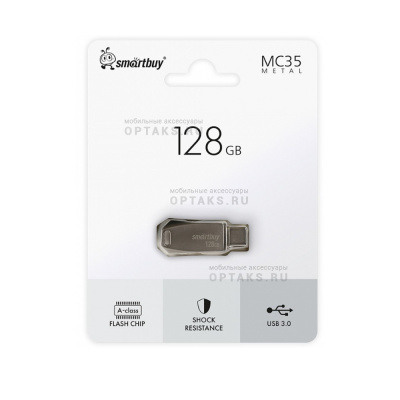 Флешка USB 128 Гб SmartBuy Dual MC35, USB3.0, металл, Type-C + Type-A, серебристый