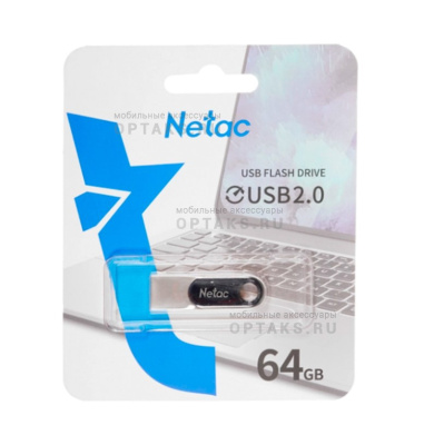 Флешка USB 64 Гб Netac U278, USB2.0, металл, серебристый, черная вставка
